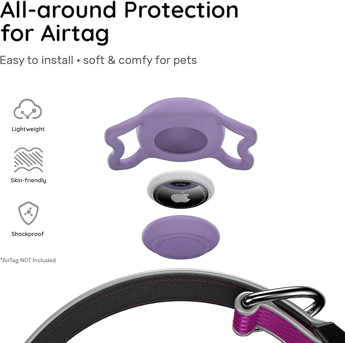 Reflective Dog Collar with IPX8 Waterproof Air TagHolder | Ultra-Durable | Soft Padded | Safety Locking Buckle | Fit Small Dogs (Purple S(9.8"-15.7"))