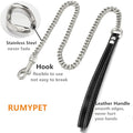 Silver Chain Dog Leash 11MM Solid Chew Proof 316L Stainless Steel Cuban Link Chain with Genuine Leather Handle Training Walking 3FT/4FT/5FT for Small Medium Large Dogs(11mm,5ft)…