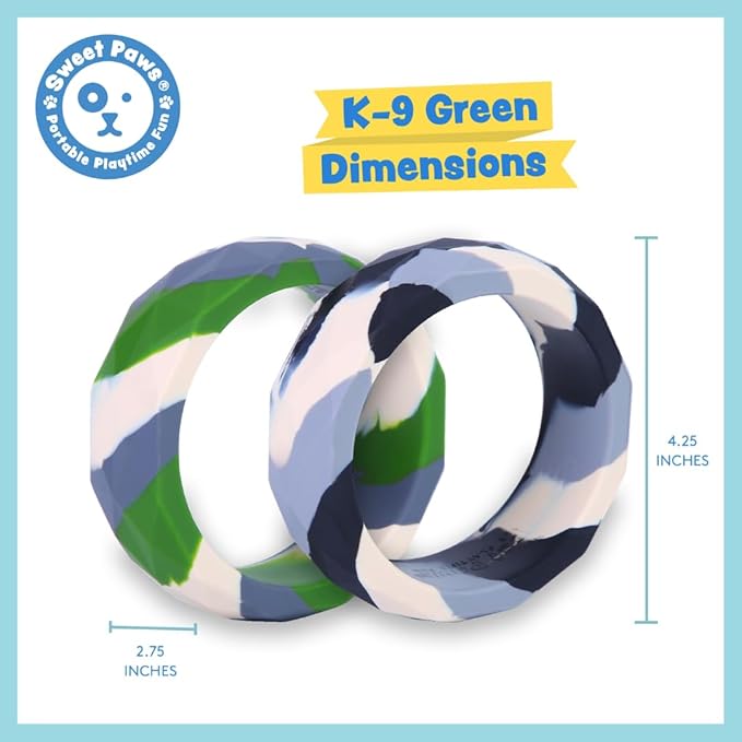 Chunky Teething Rings for Dogs, Bracelet Food Grade Silicone Puppy Chew Toys for Large Puppies, Durable Dog Ring Toy for Medium Large Dogs, Puppy Teething Chews - K-9 Green (2 Pieces)