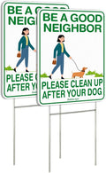 Faittoo Clean Up After Your Dog Signs (2 Pack) 12"x9" Double Sided with Metal H-Stake No Poop Signs for Lawn, Weather Resistant, Easy to Mount