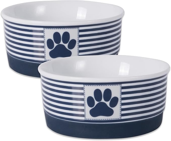 Bone Dry Paw & Patch Ceramic Pet Collection, Small Set, 4.25x2", Nautical Blue, 2 Piece