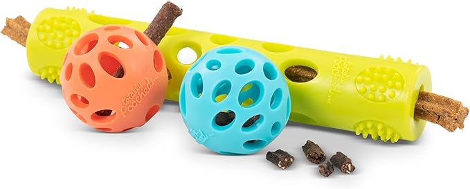 Messy Mutts Totally Pooched Huff'n Puff Toys | TPR Puzzle Toys for Dogs | 2-in-1 Interactive Toy and Tooth Cleaner (Assorted, 3-Piece)
