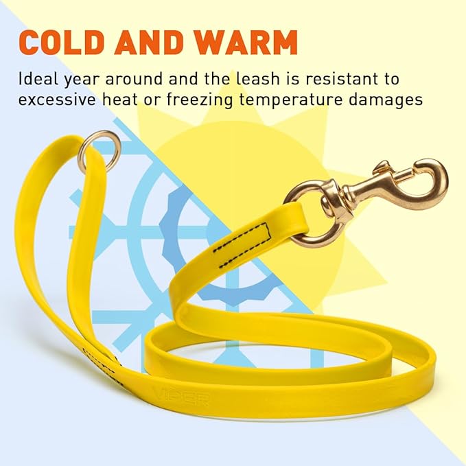 Viper Biothane K9 Working Dog Leash Waterproof Lead for Tracking Training Schutzhund Odor-Proof Long Line with Solid Brass Snap for Puppy Medium and Large Dogs 6ft, Lemon Yellow