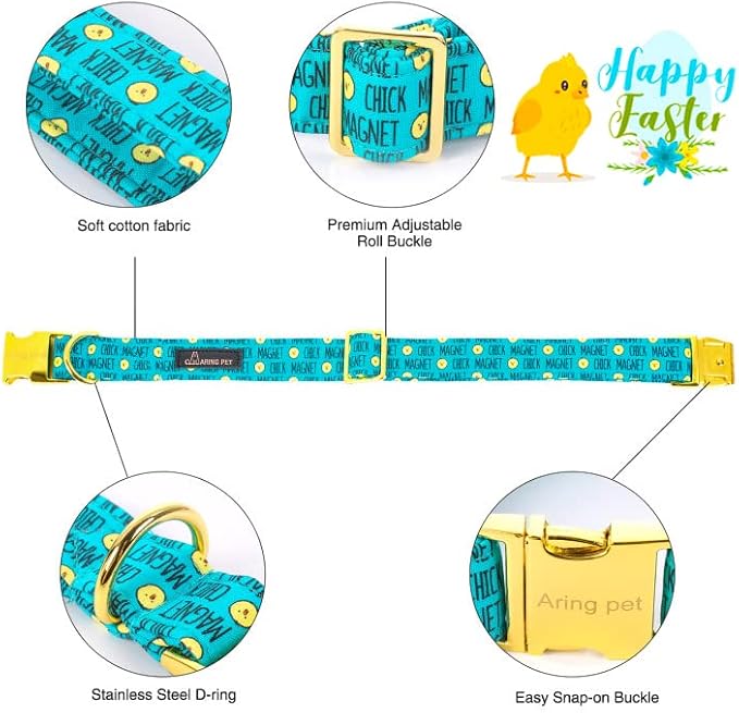ARING PET Easter Dog Collar with Bow, Cute Adjustable Blue Chick Bowtie Pet Collars with Metal Buckle for Puppy Small Medium Large Boy Girl Dogs-XS