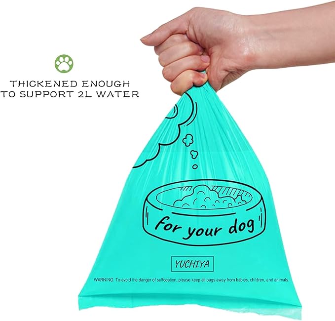 Dog Poop Pickup Bags Holder Dispenser with Standard-Sized Leak-Proof Scented Doggy Waste Bags and Carabiner with Safety Lock&Fastener Never Loose on Leash Lead Again (2 Holders 30 Bags, Blue)