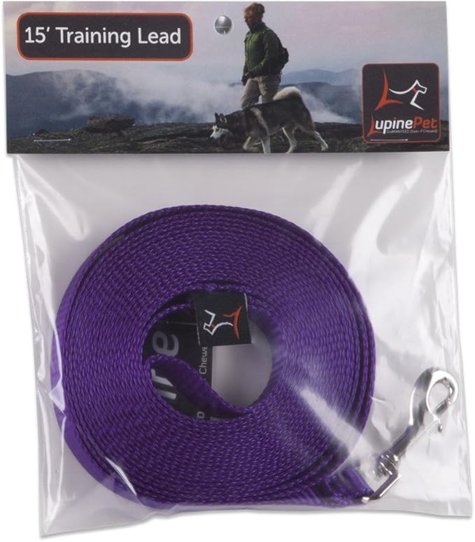 LupinePet Basics 1/2" Purple 15-foot Extra-Long Training Lead/Leash for Small Pets