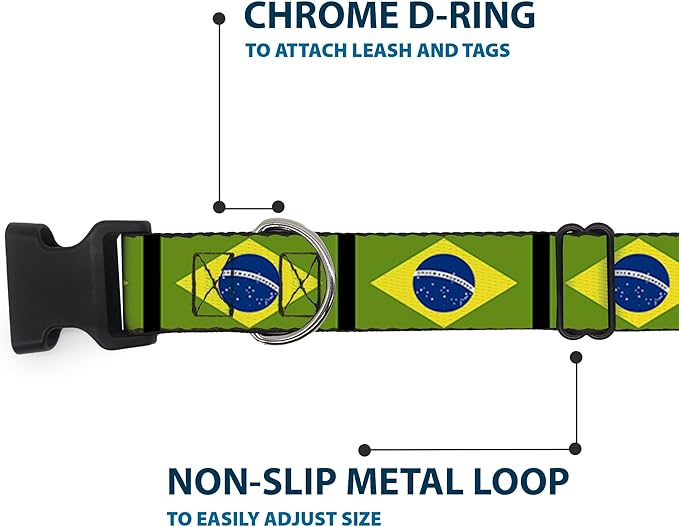 Buckle-Down Plastic Clip Collar - Brazil Flags - 1" Wide - Fits 11-17" Neck - Medium