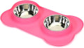 AsFrost Dog Food Bowls Stainless Steel Pet Bowls & Dog Water Bowls with No-Spill and Non-Skid, Feeder Bowls with Dog Bowl Mat for Dogs Cats and Pets-Pink, 24 0z in Total