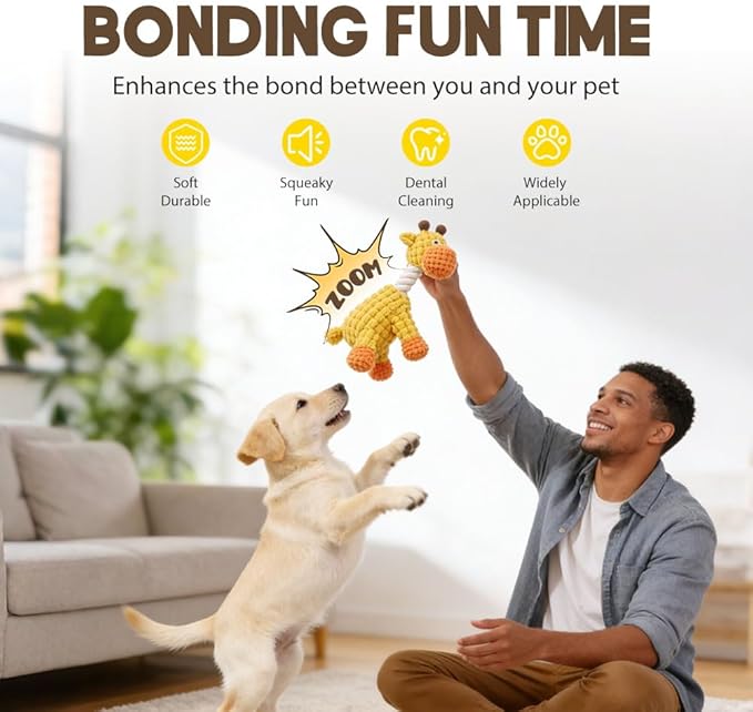 2026 New Indestructible Dog Toy, Dog Toys for Aggressive Chewers, Interactive Dog Squeaky Toys Soft Puppy Chew Toy for Small Medium Large Dogs (Brown)
