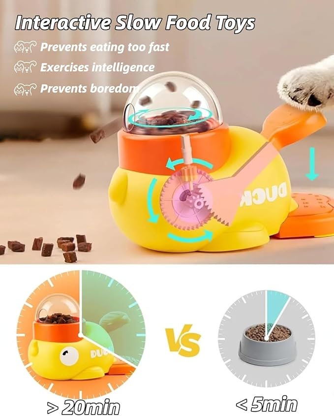 Cat Puzzle Treat Dispenser, Puzzle Feeder Dog Treat Dispenser Toy, Duck Pet Feeder, Slow Feeder Dog Bowls, 3 Sizes of Lids, Duck Treat Dispenser, IQ Training and Exercise for Cats and Dogs