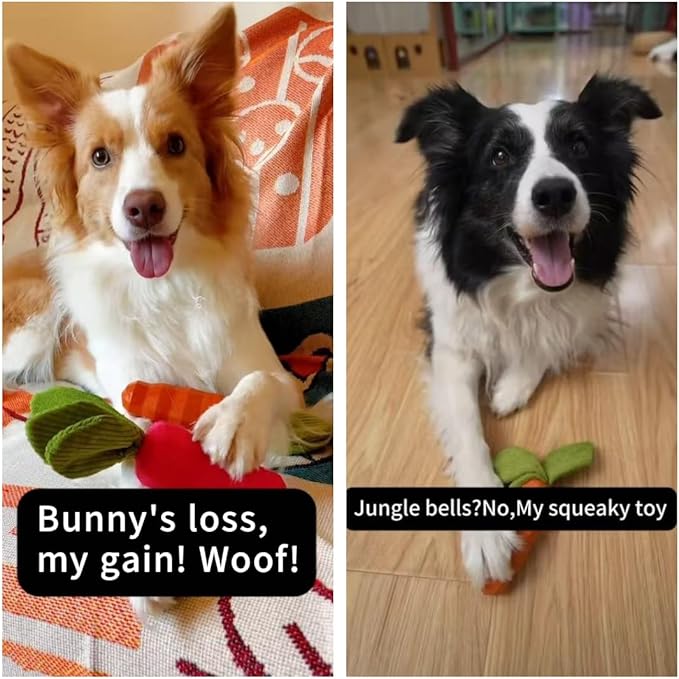 MewaJump Dog Squeaky Chew Toys for Aggressive Chewers, Rubber Carrot Dog Toys for Training and Cleaning, Durable Interactive Tough Dog Toy for Puppy Medium Dogs