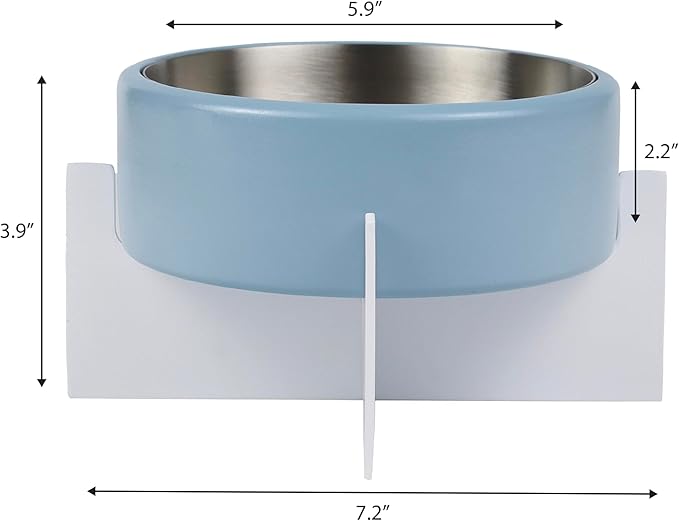 DBL3000C Intersecta Small/Medium Concrete and Stainless Steel Bowl 16oz (2 Cups) with Metal Stand Pet Feeder, Blue/White