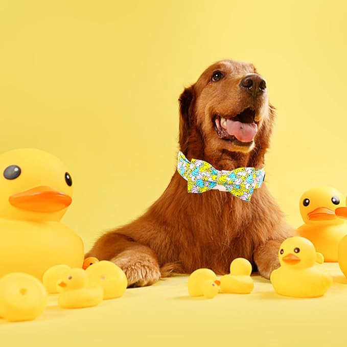 Elegant little tail Dog Collar- Cute Duck Dog Collar with Bow for Large Dogs, Female or Male Adjustable Cotton Summer Pet Bow Holiday Puppy Collar for Small Medium Large Dogs