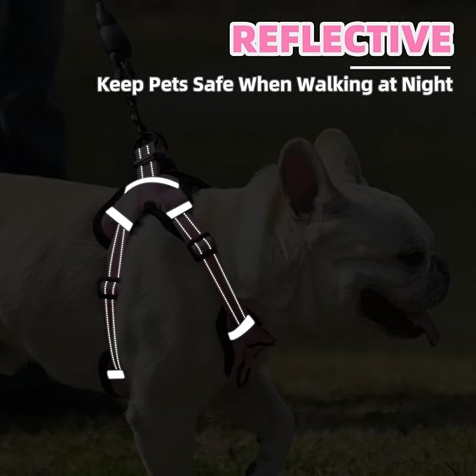 PUPTECK No Pull Dog Harness Small Medium Sized Dog, Adjustable Reflective Escape Proof Easy Control, Comfortable Soft Padded Step in Pet Vest Harness, Pink, M