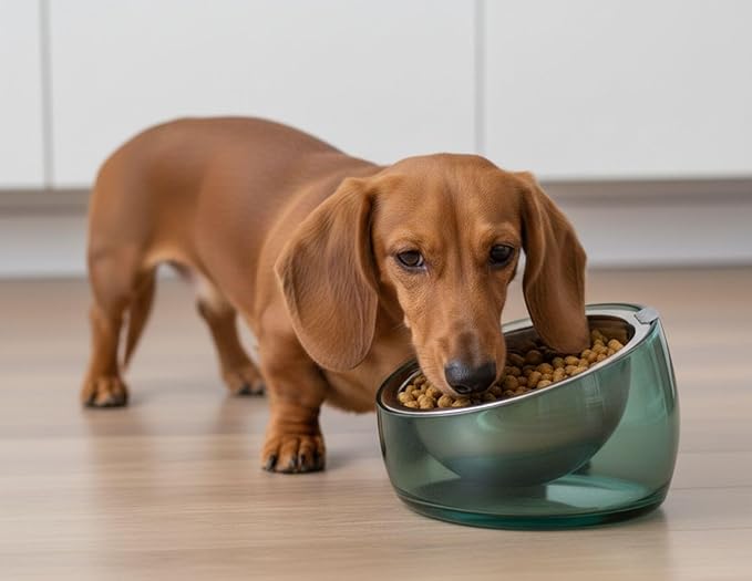Felli Pet Oblik Acrylic Raised Dog Food Water Bowl Stainless Steel Slanted Oval Dish for Short Leg Puppy & Small Medium Pet, Elevated Tilted Metal Feeder (Classic, 1.5 Cups Oval Dish)