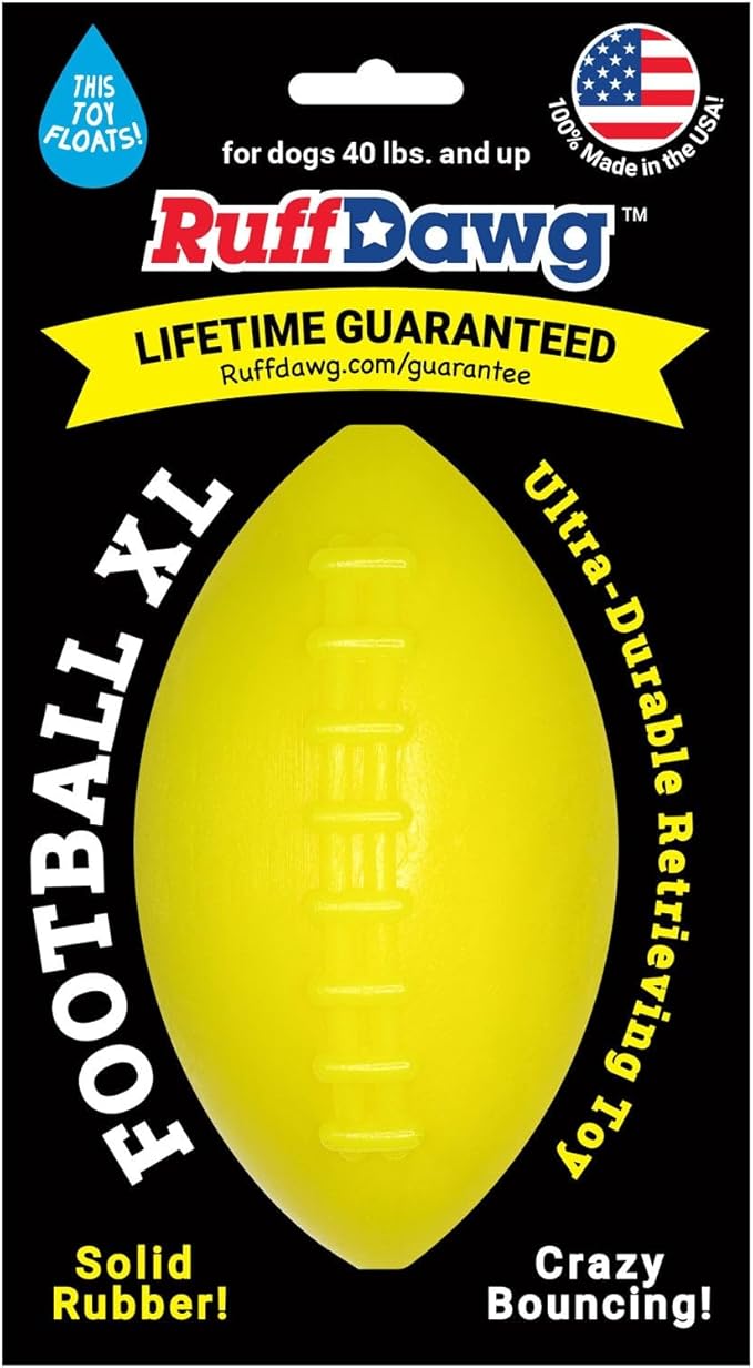 Ruff Dawg Football XL Dog Toy – Bouncy, Floating Fetch Toy for Aggressive Chewers – Ideal for Outdoor Play, Exercise & Teething Relief – Neon Colors for High Visibility
