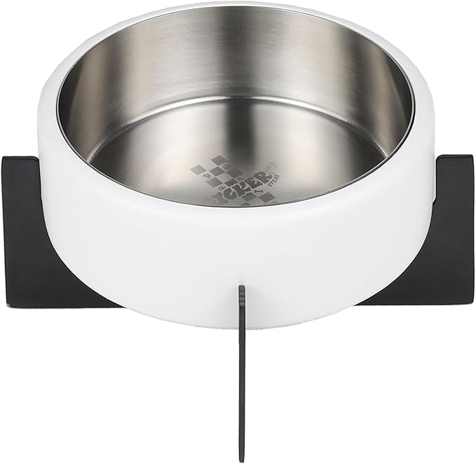 DBL3000E Intersecta Small/Medium Concrete and Stainless Steel Bowl 16oz (2 Cups) with Metal Stand Pet Feeder, White/Black