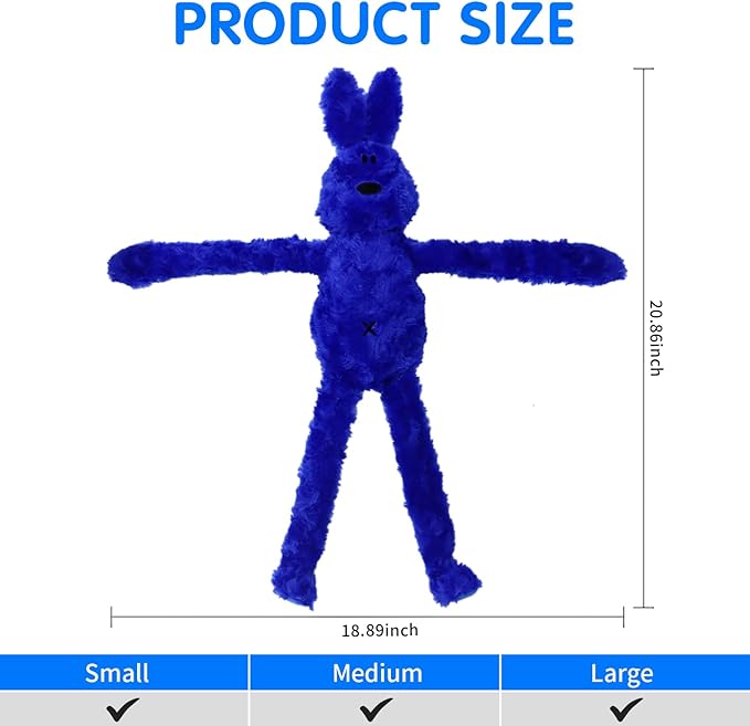 Floppy Rabbit Squeaky Dog Toys - Interactive Crinkle Plush Bunny Toy for Small and Medium Dogs, Enrichment Toy for Puppies, Tug-of-War, Cute and Soft (Blue)