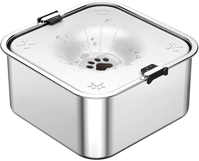 No Spill Dog Water Bowl 3L/101oz Stainless Steel Slow Drinking Water Bowls with Floating Disk, Anti-Splash Spill Proof Dog Dispenser for Messy Drinkers, Home & Travel Use (Light Gray)
