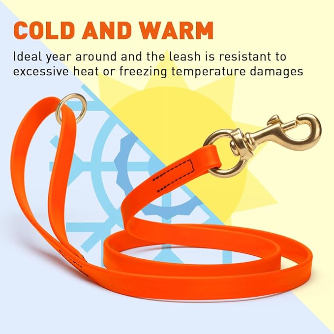 Viper Biothane K9 Working Dog Leash Waterproof Lead for Tracking Training Schutzhund Odor-Proof Long Line with Solid Brass Snap for Puppy Medium and Large Dogs 4ft, Hunter Orange