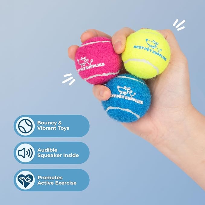 Best Pet Supplies Interactive Squeaky Dog Chew Toy, Ideal Dog Toys for Chewers, Small, Medium & Large Dogs, and Fetch Lovers - Tennis (Assorted Color), Small (Pack of 4)
