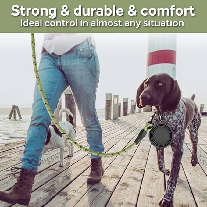 COOYOO 2 Pack Dog Leash 5 FT Heavy Duty - Comfortable Padded Handle - Reflective Dog Leash for Medium Large Dogs with Collapsible Pet Bowl¡­