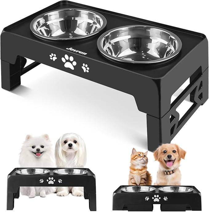 Elevated Dog Bowls, Dog Feeder with 2 Stainless Steel Dishes, 2 Heights Adjustable Raised Stand for Small Dogs, Food Dishes with Non-Slip Feet