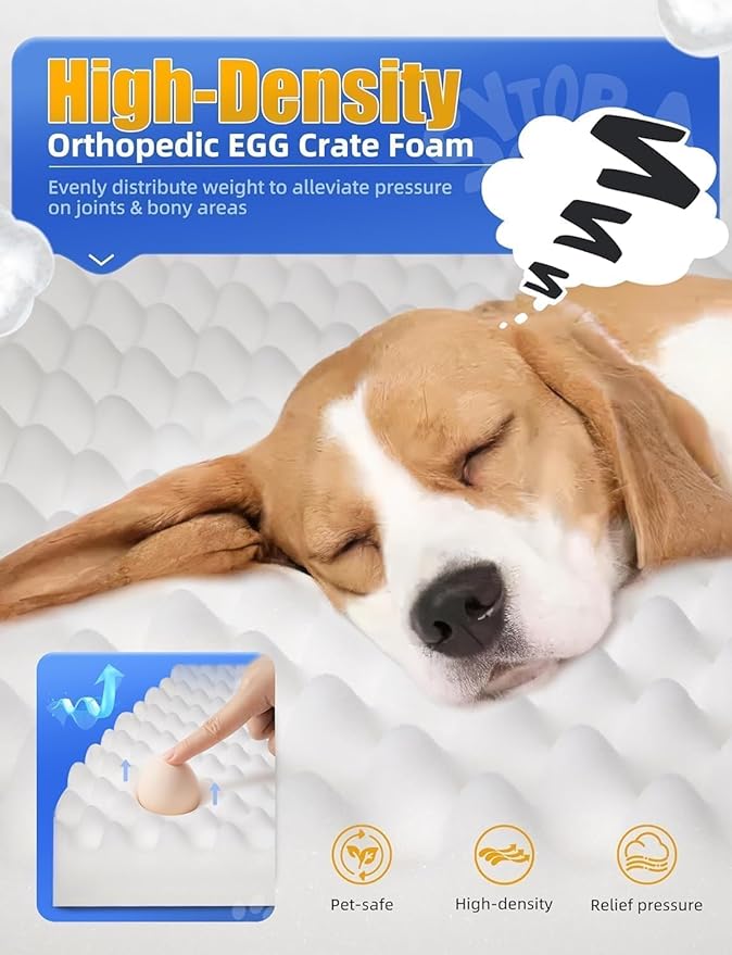 Sytopia Chew Proof Dog Bed 42 Inch Orthopedic for Large Dogs, Indestructible Dog Bed Washable Extra Large Pet Bed with Removable Cover and Anti-Slip Bottom - XL