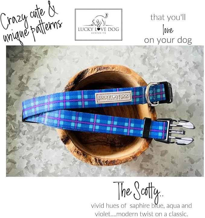 Lucky Love Dog - Adjustable Dog Collar and Leash Set with Easy Click Buckle for Large Dogs, Durable, & Comfortable Collar for Male & Female Dogs, Puppies & Adult Ones - Scotty Combo, Large