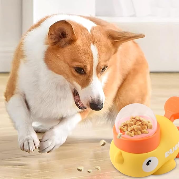 Duck-Shaped Interactive Slow Feeder Dog Toy - Press-Tail Puzzle Feeder with Adjustable Opening, Prevents Bloating & Boredom for Small/Medium Dogs & Cats