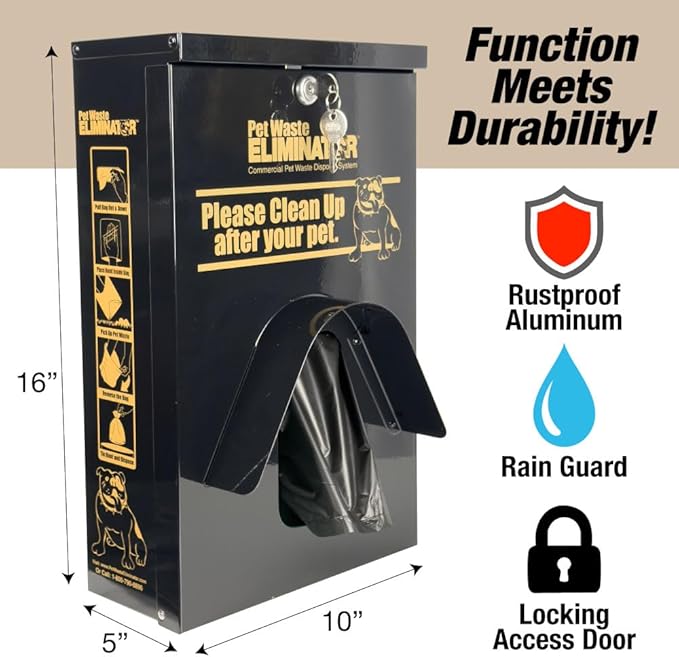 Outdoor Dog Poop Bag Dispenser - Includes 800 Header Bags - Wall/Pole/Fence Mount - Durable Rustproof Aluminum with Lock & Rainguard (Black)