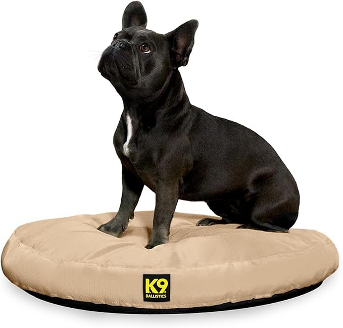 K9 Ballistics Tough Round Nesting Pillow Dog Bed - Removable Cover, Washable, Durable & Water Resistant Indoor/Outdoor Bed - Small, Tan