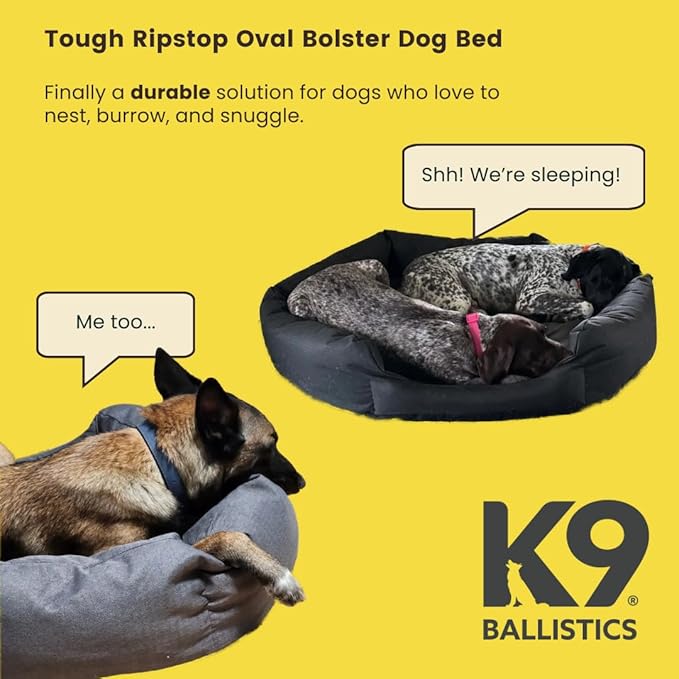 K9 Ballistics Tough Ripstop Oval Bolster Dog Bed, Calming Round Den Shape, Scratch Resistant, Machine Washable - Small, Sage Green