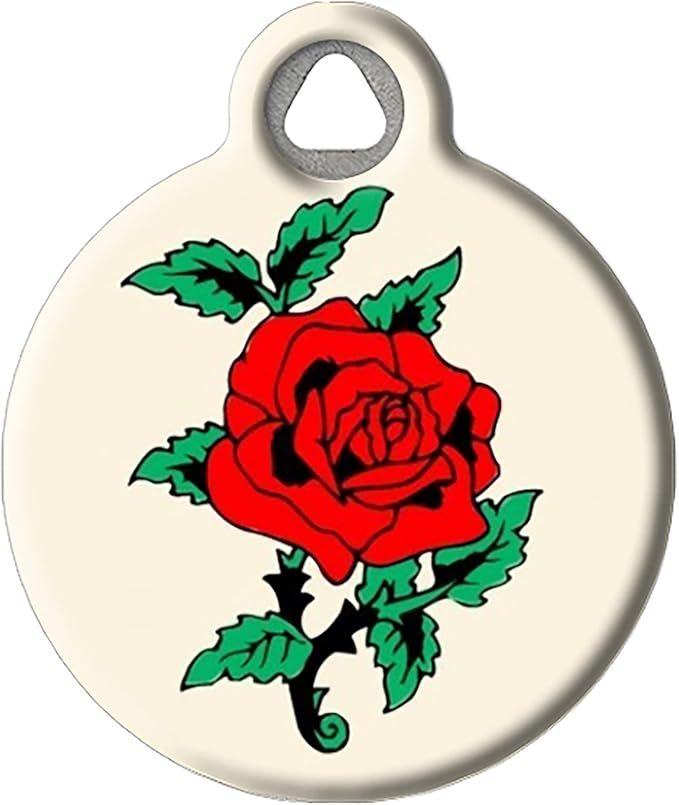 Dog Tag Art Cat or Dog Tag, Personalized Name Tag for Pets (Rose Tattoo)-Small