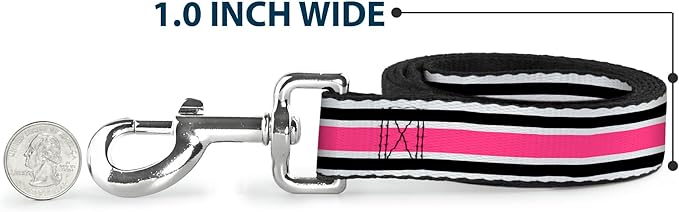 Dog Leash Stripes White Black White Pink 6 Feet Long 1.0 Inch Wide