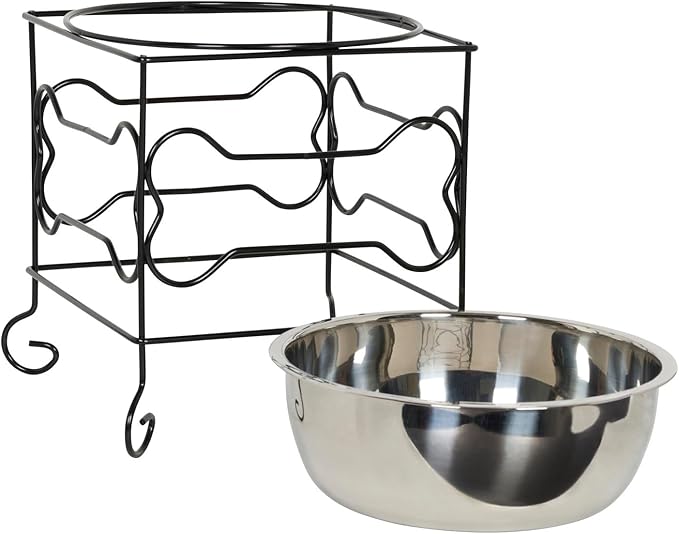 YML Elevated Stainless Steel Dog & Cat Bowl with Black Wrought Iron Stand, 10-Inch (10.75 Cups)