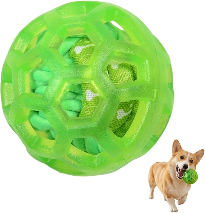Dog Ball Toy with Built-in Rope Ball- Dog Chew Fetch Toy for Relieving Anxiety, Cleans Teeth, Interactive Chew Toy for Large Medium Breeds, Green