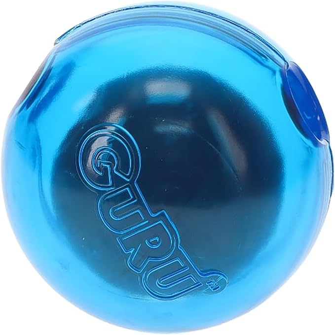 GURU Pet: Guru Ball - Medium Blue - Dog Toy, Hides & Dispenses Treats, Slow Feeding, Easy Loading, Durable Rubber, Roll-Bounce-Spin-Tumble-Solve-Play