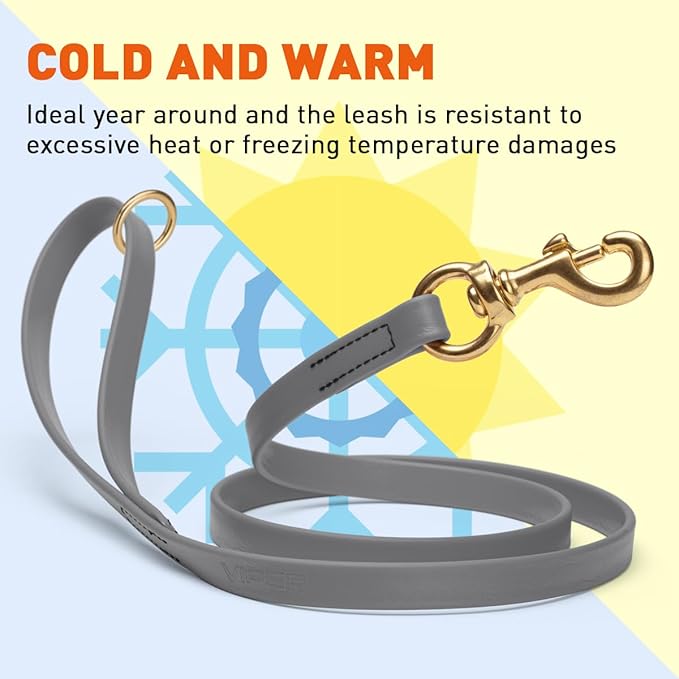 Viper Biothane K9 Working Dog Leash Waterproof Lead for Tracking Training Schutzhund Odor-Proof Long Line with Solid Brass Snap for Puppy Medium and Large Dogs 6ft, Battleship Gray