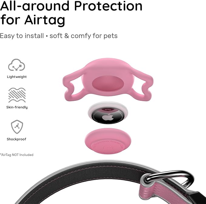 Reflective Dog Collar with Airtag Holder, IPX8 Waterproof Air tag Dog Collar Holder | Ultra-Durable | Soft Padded | Safety Locking Buckle | Fit Small Dogs (Neon Pink S(9.8"-15.7"))