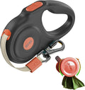 Retractable Dog Leash 10FT for Small & Medium Dogs, Sturdy Heavy-Duty Nylon Tape with Secure Locking Carabiner & Poop Bag Holder, Smooth One-Hand Control, Anti-Slip Handle, Tangle-Free Design (Black)