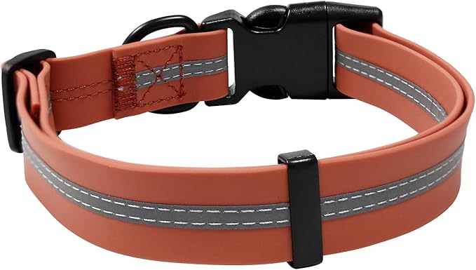 NIMBLE Dog Collar Waterproof Pet Collars Adjustable, Reflective, Durable Flex Poly Coated Nylon Basic Dog Collars 9 Colors in Size S/M/L (Small (9.45”-14.17”inches), Apricot Brandy red)