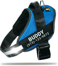 Personalized No-Pull Dog Harness with Name Patch, Adjustable, Reflective, Padded, Heavy Duty Pet Vest to Prevent Tugging, Pulling, or Choking, Training and Walking, Blue, XL
