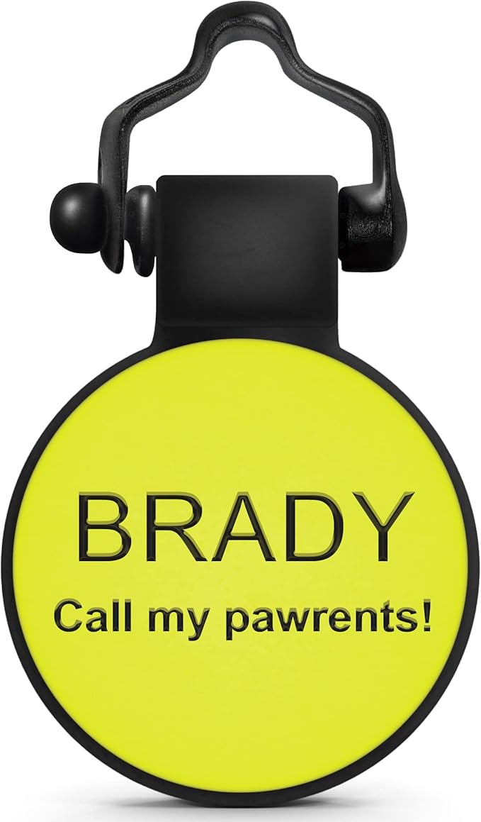 SiliDog - The Original Silicone Silent Dog Tag - Personalized Engraved Soundless Pet ID - As Seen On Shark Tank - Durable - Never Fades - Circle - Yellow