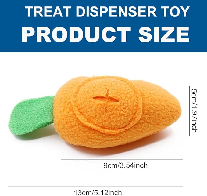 2 Pack Carrot Dog Puzzle Toys, Plush Dog Squeak Toys for Treat Food Dispensing, Interactive Dog Enrichment Toys for Small Medium Large Dogs Teeth Cleaning and IQ Training