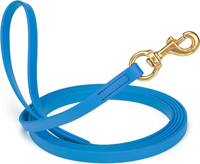 Viper Biothane K9 Working Dog Leash Waterproof Lead for Tracking Training Schutzhund Odor-Proof Long Line with Solid Brass Snap for Puppy Medium and Large Dogs, 15ft Cerulean Blue