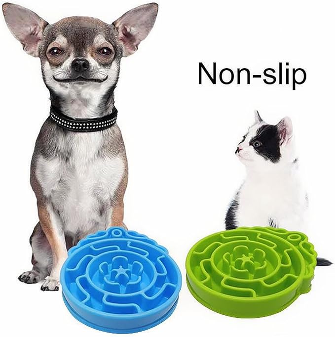 Slow Feeder Dog & Cat Bowl - Interactive Maze Puzzle Dish for Healthy Digestion, Anti-Gulping Food Grade Feede (Blue)