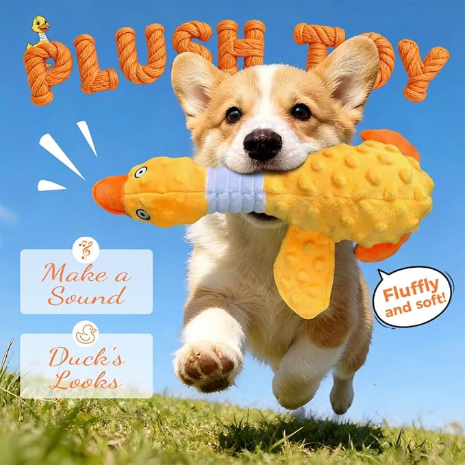 AIIONP Dog Toys for Aggressive Chewers, 2026 New Squeaky Dog Toy, Durable Chew Toy for Dogs Indoor Play, Yellow Duck Dog Plush for Dogs (Red)