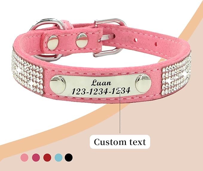 Personalized Dog Collar with Rhinestone Name Tag - Glitter Polyester Collar Adjustable [Pink，M]