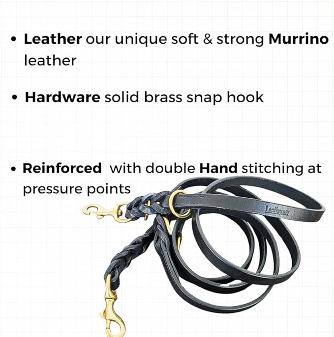 8 FT Multi-Function Leather Dog Leash, Genuine Leather Hands-Free Training Lead for Small Medium Large Dogs, Adjustable Long Leash for Walking, Hiking, Obedience Control (Black, 8 Ft)
